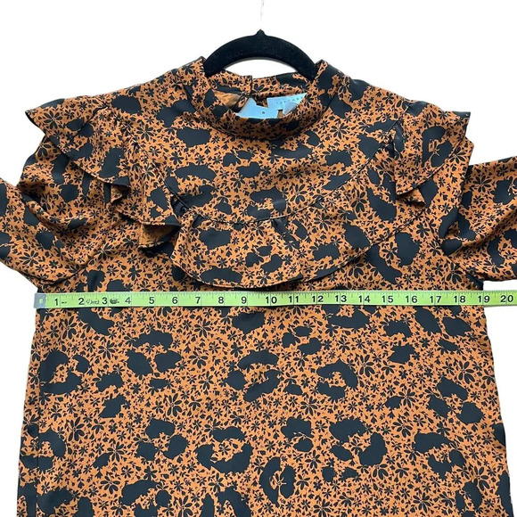 NWT Topshop Rust Brown Black Ruffle Long Sleeve Blouse Top Fall Career Office - Picture 11 of 12